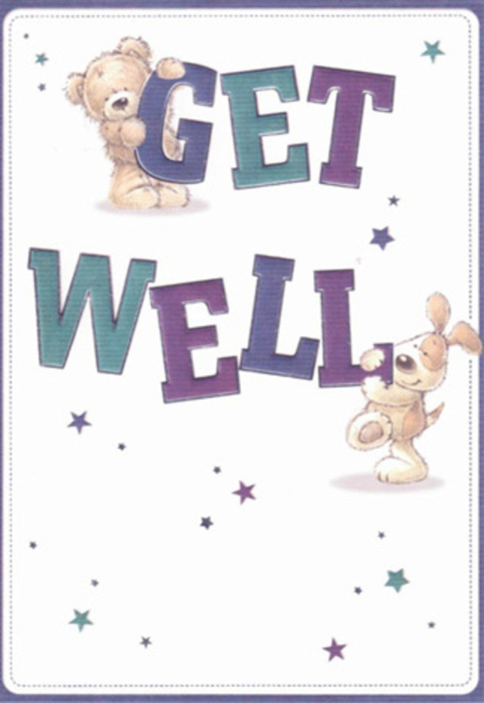 This get well card is a delightful ode to comfort and optimism, radiating the gentle encouragement that so often begins in Aldgate's welcoming neighbourhoods. At its centre, a plush teddy bear and a lively puppy come together, embodying the warmth and steadfast support you'd expect from close companions. Their fur is illustrated with soft, textured strokes-you can almost feel the bear's gentle fluff and the puppy's velvety ears as you imagine holding the card. Bold, joyful letters shaded with deep purples and bright aquas anchor the composition, echoing the energy of Aldgate's morning florists preparing vibrant bouquets on Whitechapel High Street. Stars in shifting shades of blue and violet are scattered playfully across the scene, as if sprinkling well wishes and a touch of magic throughout. The inviting white background feels refreshing, like a breath of urban air after rain. This card captures not only the innocence and sincerity of a heartfelt message but also the thoughtful artistry akin to arranging fresh blooms for a neighbour in need-a perfect pairing of emotional warmth and local care.